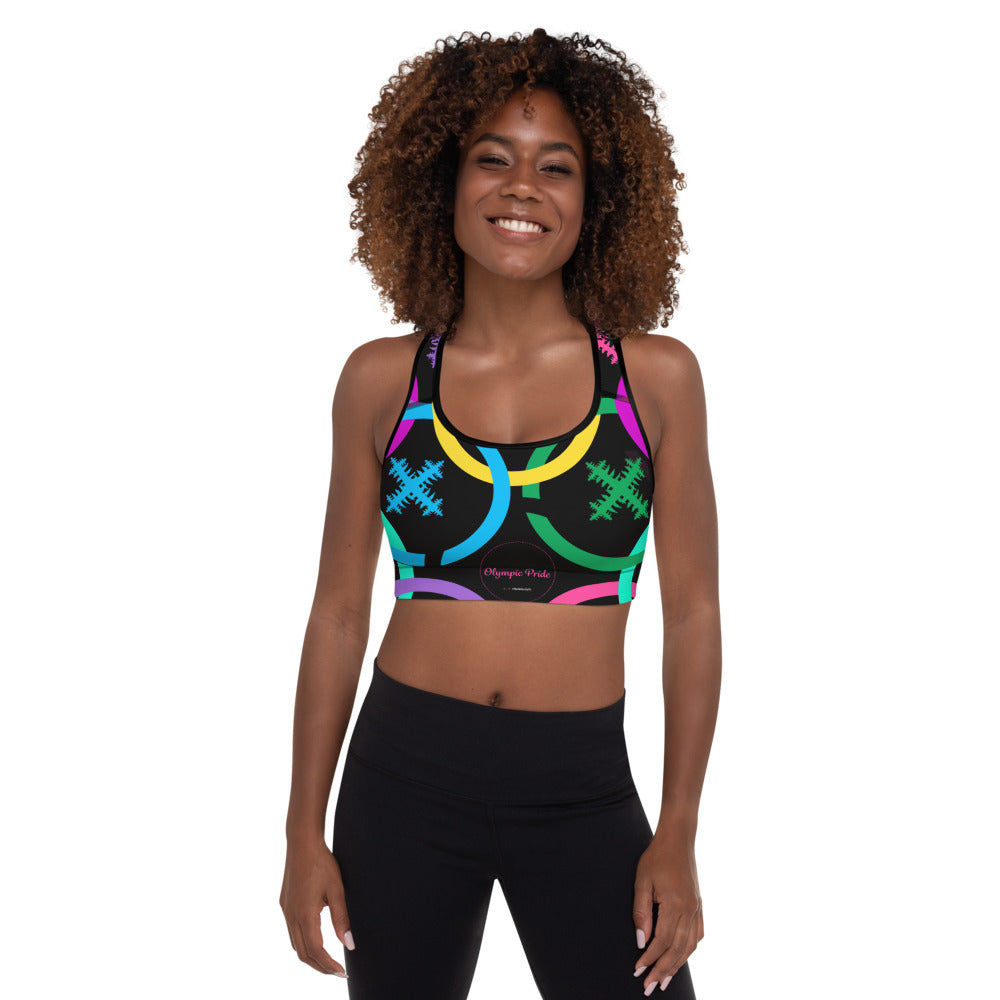 Olympic Pride - Black Multicolour Padded Sports Bra