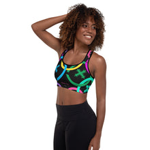 Load image into Gallery viewer, Olympic Pride - Black Multicolour Padded Sports Bra
