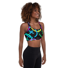 Load image into Gallery viewer, Olympic Pride - Black Multicolour Padded Sports Bra
