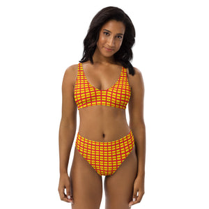 RED & YELLOW pattern - Recycled high-waisted bikini