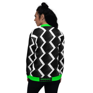 ZIZZAG - Black & White & Green Unisex Bomber Jacket