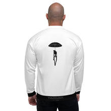 Load image into Gallery viewer, Hanging from Heaven - White - Unisex Bomber Jacket
