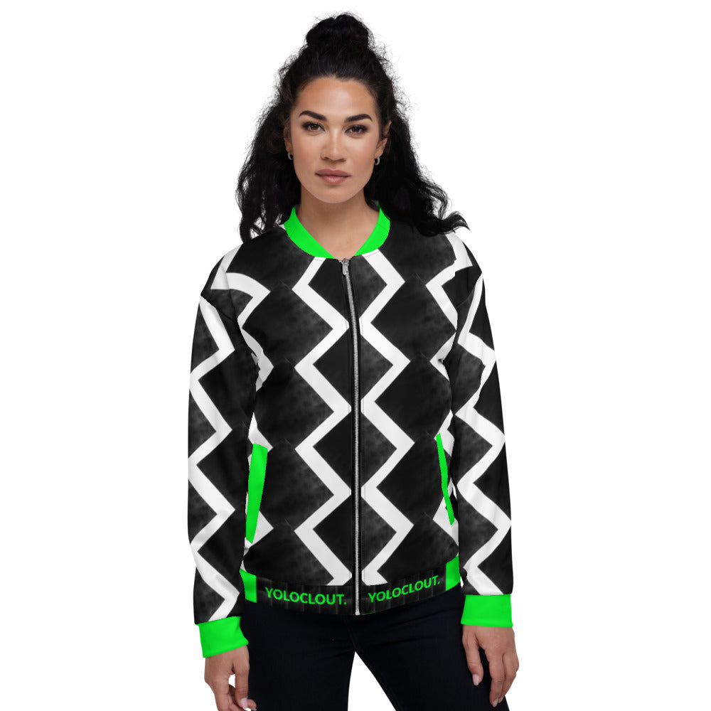 ZIZZAG - Black & White & Green Unisex Bomber Jacket