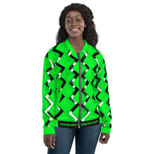 Load image into Gallery viewer, ZIZZAG - Green &amp; Black &amp; White Unisex Bomber Jacket
