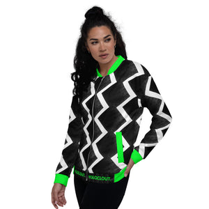 ZIZZAG - Black & White & Green Unisex Bomber Jacket