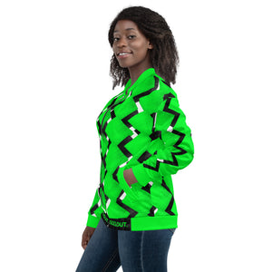 ZIZZAG - Green & Black & White Unisex Bomber Jacket