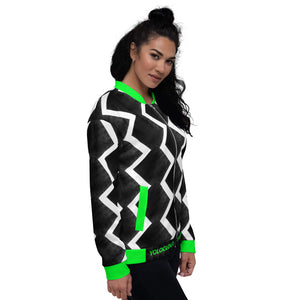 ZIZZAG - Black & White & Green Unisex Bomber Jacket