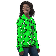 Load image into Gallery viewer, ZIZZAG - Green &amp; Black &amp; White Unisex Bomber Jacket
