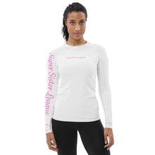 Load image into Gallery viewer, Lionesses - Pinky Super Sister League - White Women&#39;s Rash Guard
