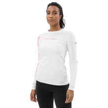 Load image into Gallery viewer, Lionesses - Pinky Super Sister League - White Women&#39;s Rash Guard
