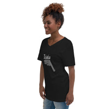 Load image into Gallery viewer, LIAKA (Love is a killer application) Black Unisex Short Sleeve V-Neck T-Shirt
