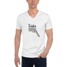 Load image into Gallery viewer, LIAKA (Love is a killer application) White Unisex Short Sleeve V-Neck T-Shirt
