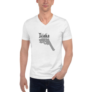 LIAKA (Love is a killer application) White Unisex Short Sleeve V-Neck T-Shirt