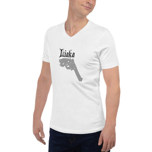 LIAKA (Love is a killer application) White Unisex Short Sleeve V-Neck T-Shirt